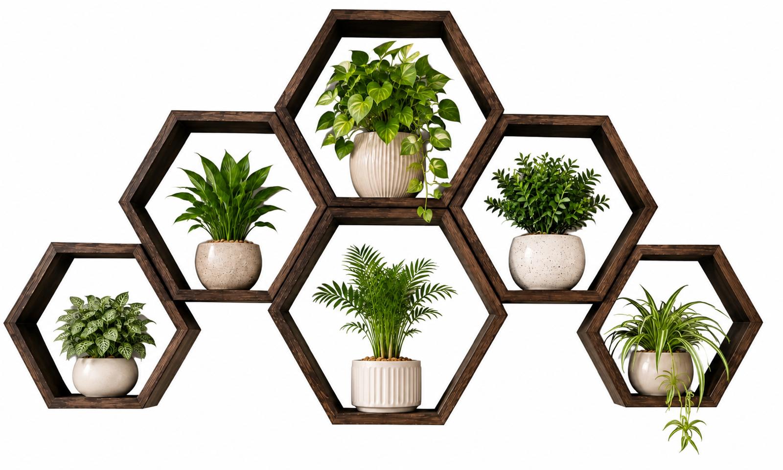 Honeycomb Wall Shelves Set of 6 | Paulownia Wood Hexagon Display Shelves
